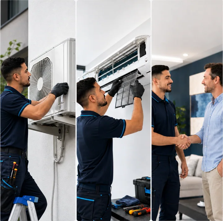 Técnicos de Viclima instalando, dando mantenimiento y atendiendo clientes de aire acondicionado en Costa Rica